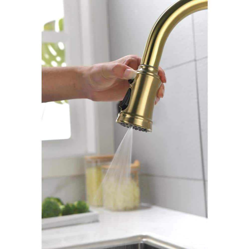  Single Handle Touch Pull Down Sprayer Kitchen Faucet In Brushed Gold