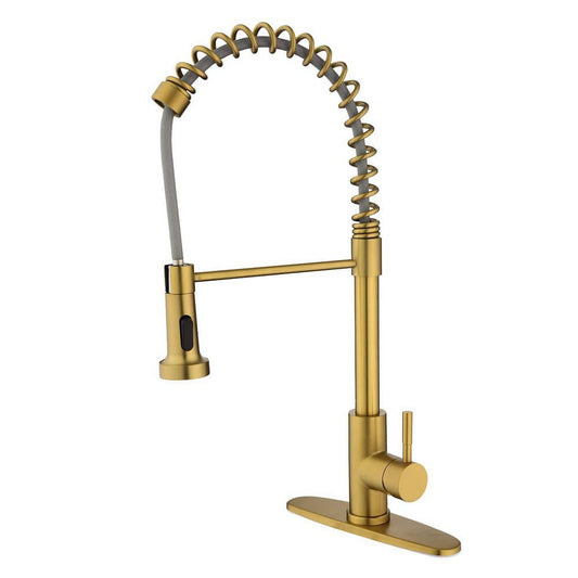  Brushed Gold 22.44 In. H Pull Down Sprayer Kitchen Faucet With 360 ° Spout Swivel