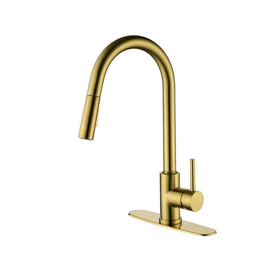 16.5 In Kitchen Faucet With 360 Degree Spout Swivel Pull Down Sprayer In Brushed Gold