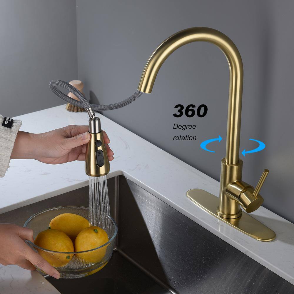  Kitchen Faucet With Pull Out Spraye In Brushed Gold