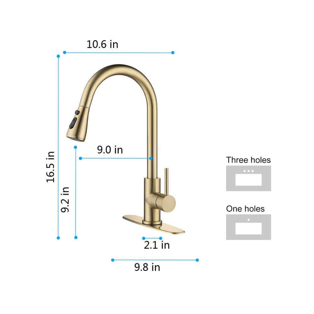  Kitchen Faucet With Pull Out Spraye In Brushed Gold
