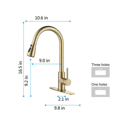  Kitchen Faucet With Pull Out Spraye In Brushed Gold