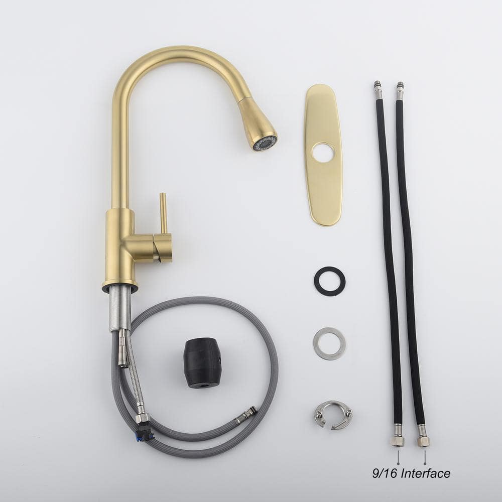  Kitchen Faucet With Pull Out Spraye In Brushed Gold