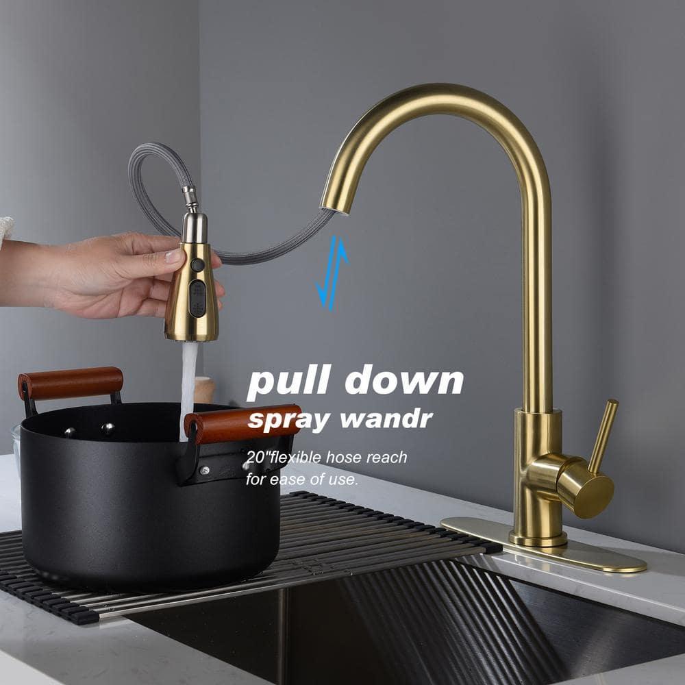 Kitchen Faucet With Pull Out Spraye In Brushed Gold