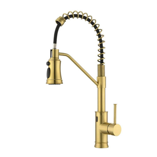  18.7 In.H Single Handle Pull Out Sprayer Kitchen Faucet In Brushed Gold With 360° Spout Swivel