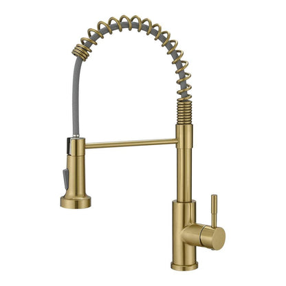  Single Handle Pull Out Sprayer Kitchen Faucet In Brushed Gold
