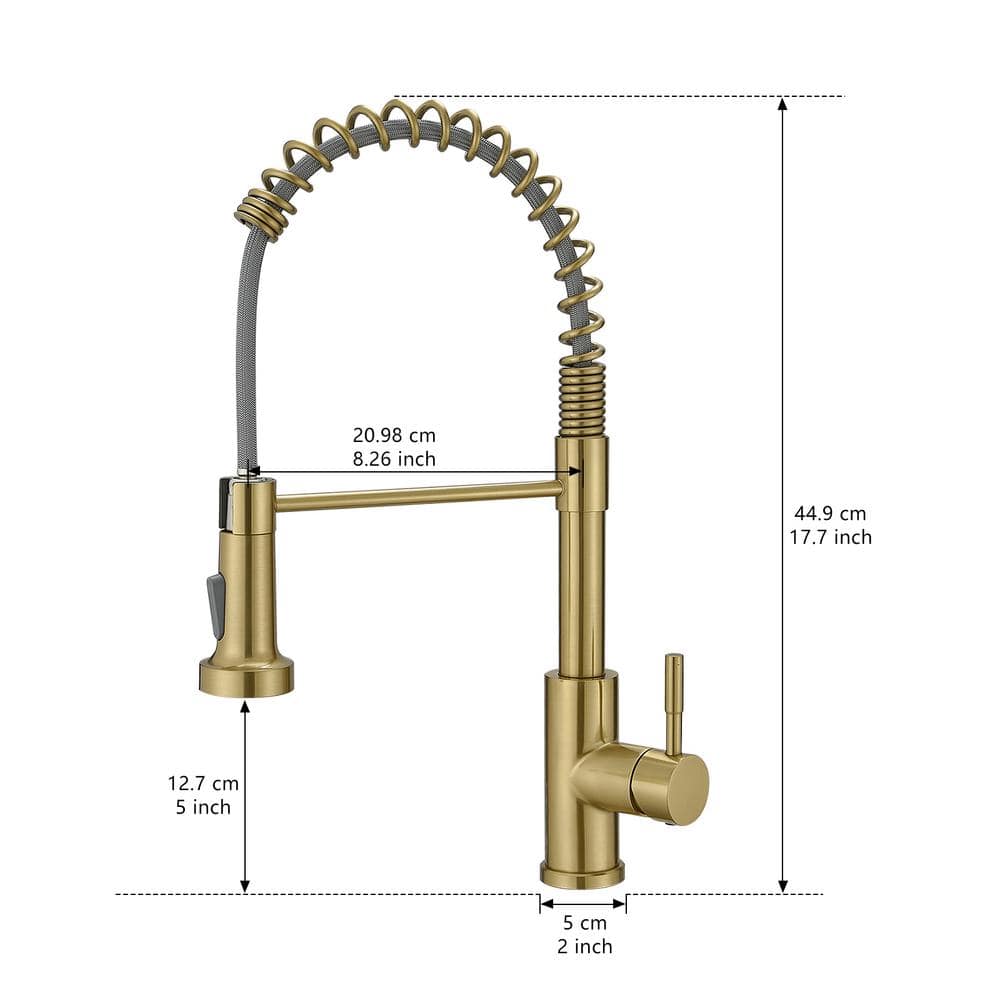 Single Handle Pull Out Sprayer Kitchen Faucet In Brushed Gold