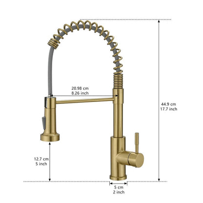  Single Handle Pull Out Sprayer Kitchen Faucet In Brushed Gold