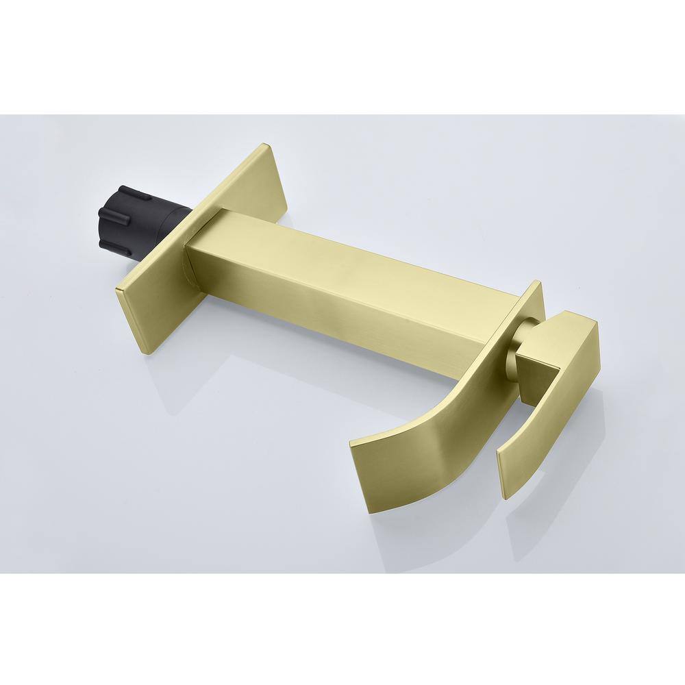  Waterfall Spout Single Handle Bathroom Sink Faucet In Brushed Gold