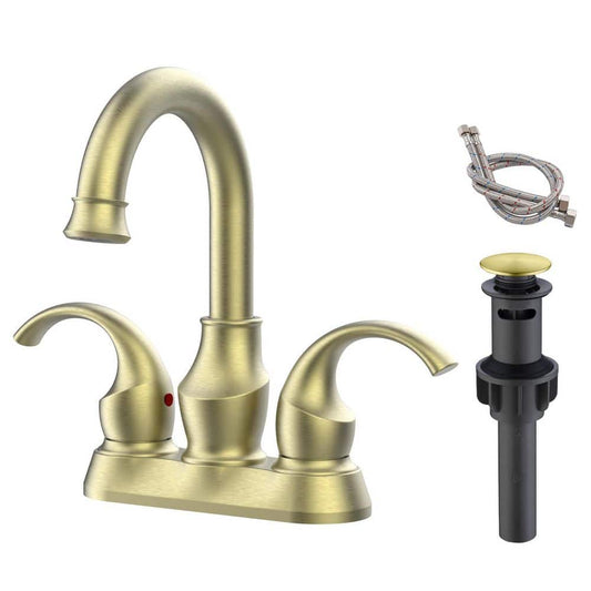  Brushed Gold 2-Handle Bathroom Faucet: 360° Rotating Spout, Crescent Moon Design