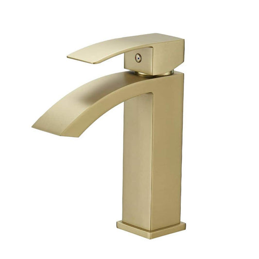  Brushed Gold Faucet For Bathroom Sink, Single Hole Bathroom Faucet Modern Single Handle Vanity Basin Faucet