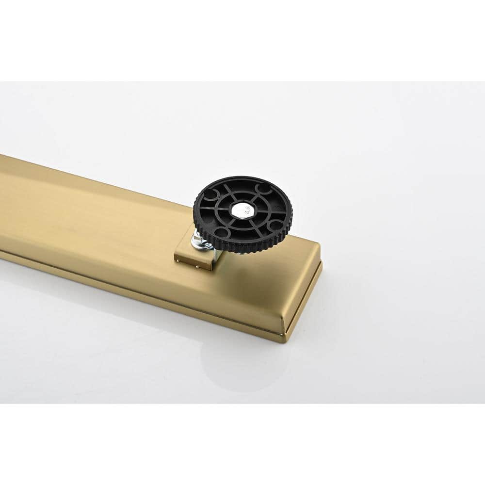  36 In. Linear Shower Drain, Included Hair Strainer And Leveling Feet In Brushed Gold