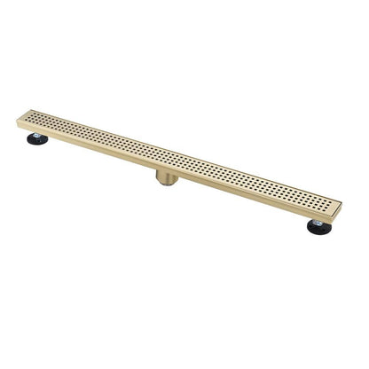  36 In. Linear Shower Drain, Included Hair Strainer And Leveling Feet In Brushed Gold
