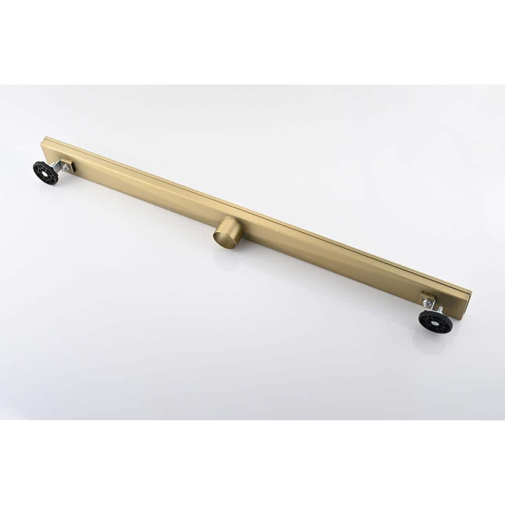  36 In. Linear Shower Drain, Included Hair Strainer And Leveling Feet In Brushed Gold