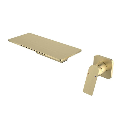  Single Handle Waterfall Bathroom Sink Wall Mounted Faucet In Brushed Gold