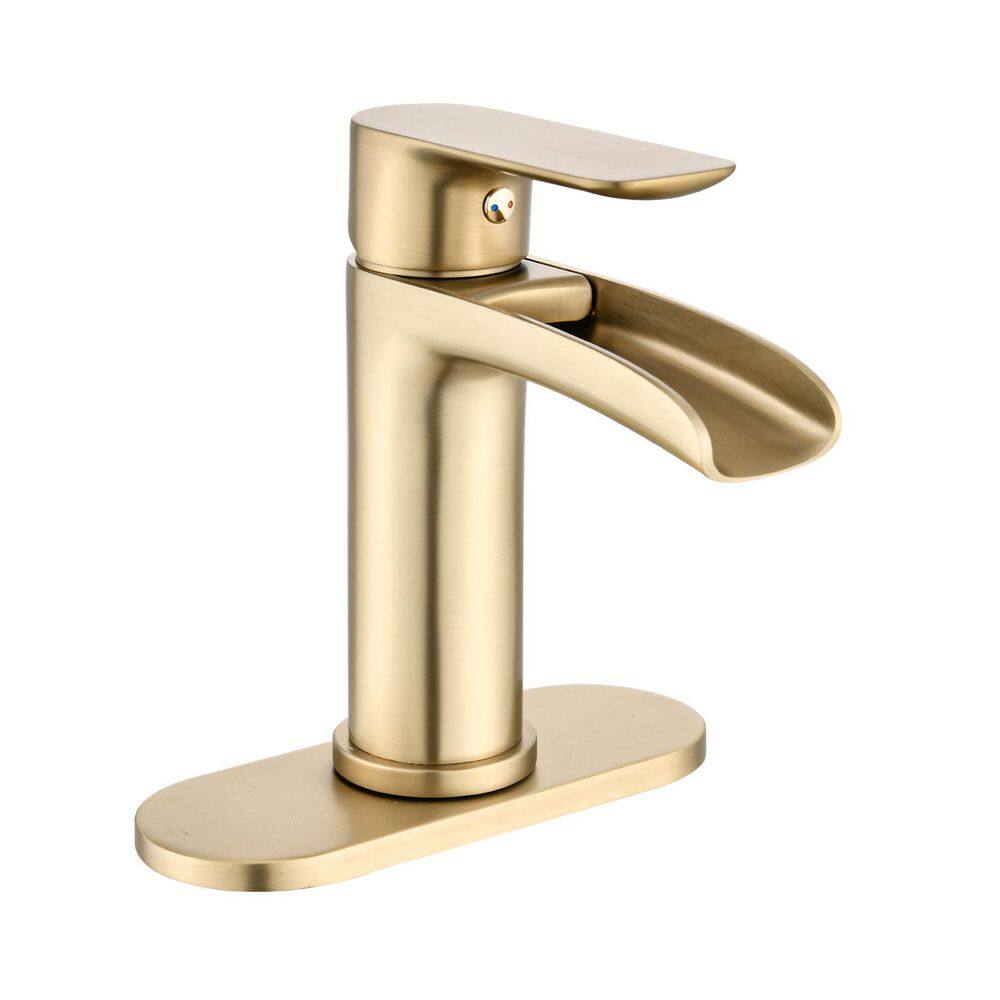  Brushed Nickel Waterfall Single-Handle Vanity Faucet, 1/3-Hole, W/Deck Plate & Pop-Up Drain