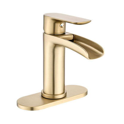  Brushed Nickel Waterfall Single-Handle Vanity Faucet, 1/3-Hole, W/Deck Plate & Pop-Up Drain