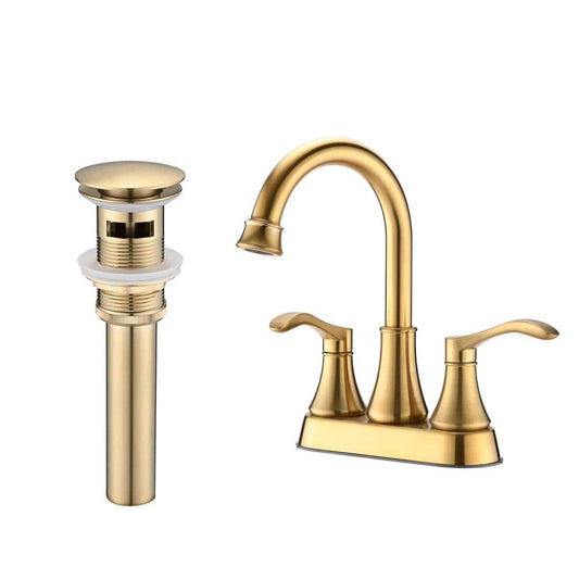  Titus Double Handle Wall Mounted Bathroom Faucet In Brushed Gold