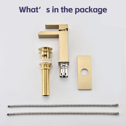  Single Handle Wall Mounted Bathroom Faucet With Deck Plate & Overflow Pop Up Drain In Brushed Gold