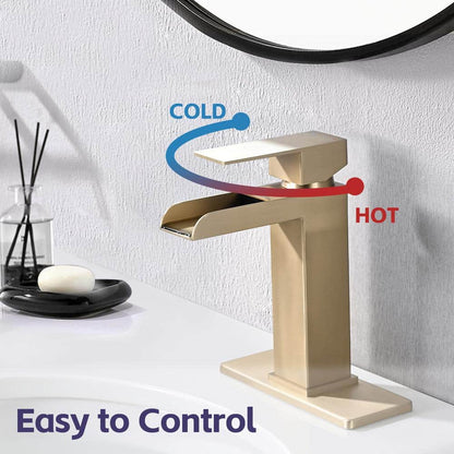  Single Handle Wall Mounted Bathroom Faucet With Deck Plate & Overflow Pop Up Drain In Brushed Gold