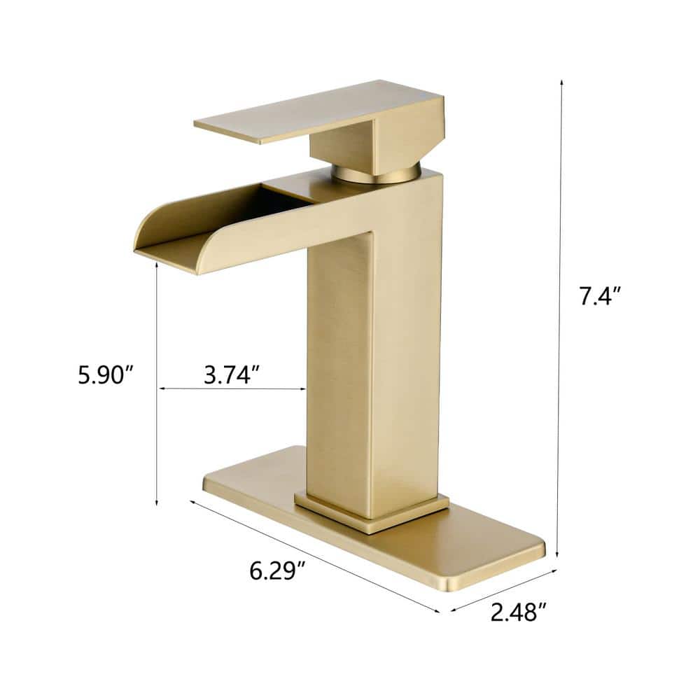  Single Handle Wall Mounted Bathroom Faucet With Deck Plate & Overflow Pop Up Drain In Brushed Gold