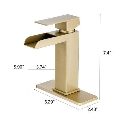  Single Handle Wall Mounted Bathroom Faucet With Deck Plate & Overflow Pop Up Drain In Brushed Gold