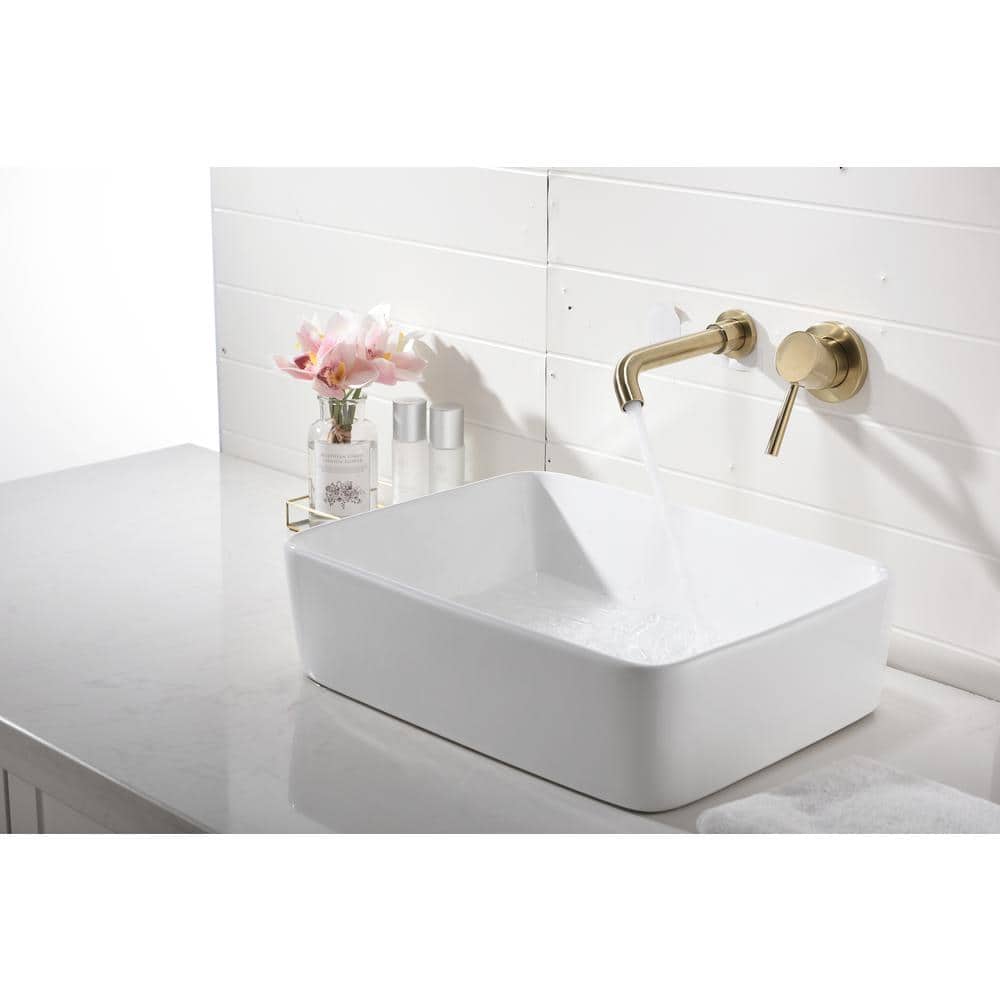  Wall Mounted Bathroom Sink Single Lever Handle Faucet With Pop-Up Drain (No Overflow)