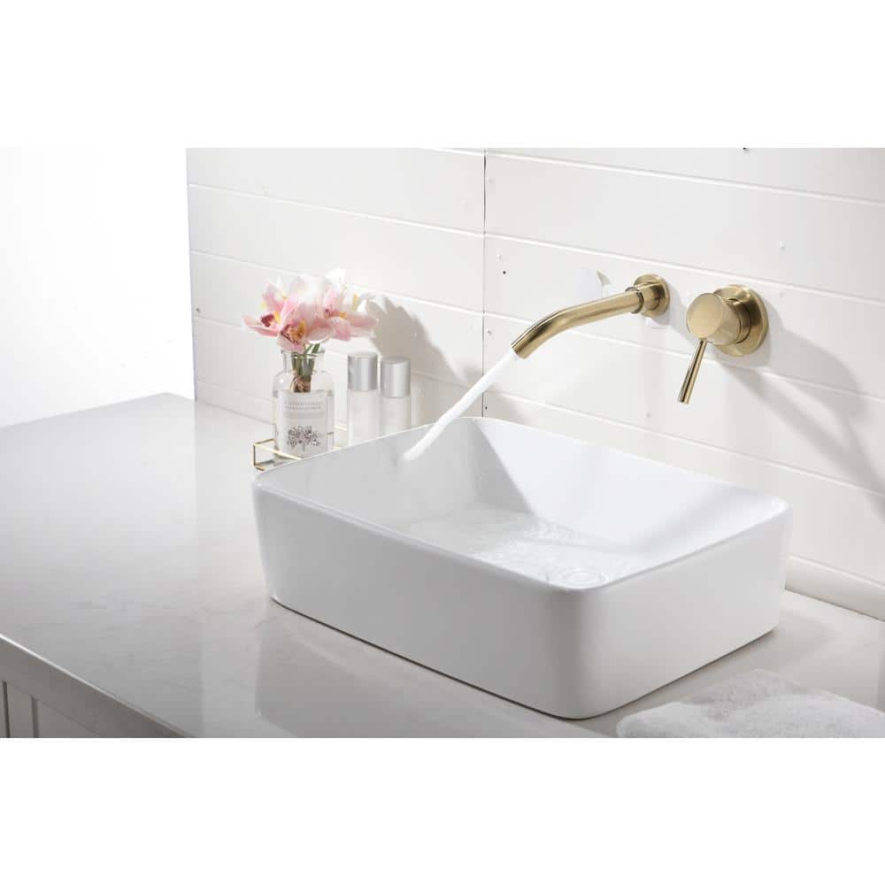  Wall Mounted Bathroom Sink Single Lever Handle Faucet With Pop-Up Drain (No Overflow)