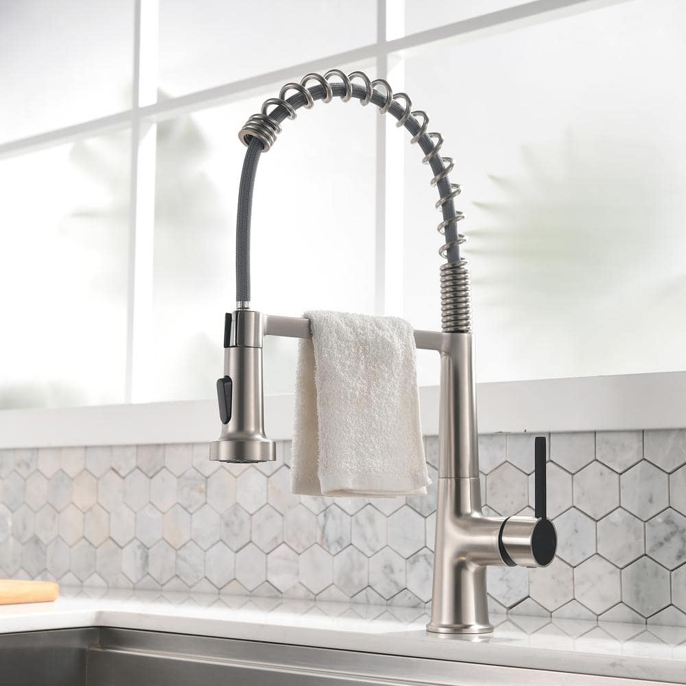  Single Handle No Sensor Pull Down Sprayer Kitchen Faucet In Brushed Nickel And Matte Black