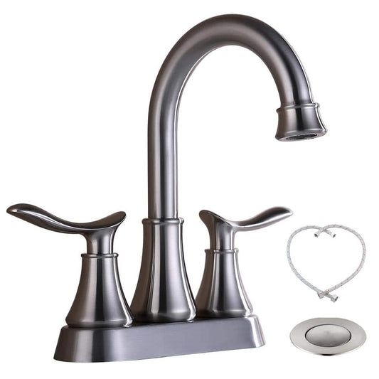  4 In. 2-Handle Bathroom Faucet Vanity Sink Faucet With Drain Kit In Brushed Nickel