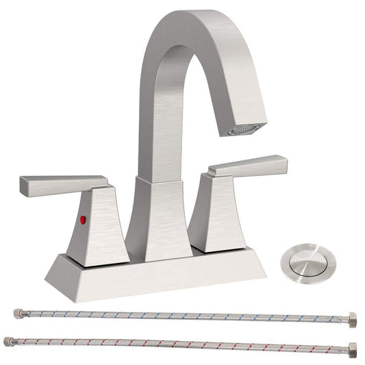  4 In. Center-Set 2-Handle Bathroom Sink Faucet In Brushed Nickel