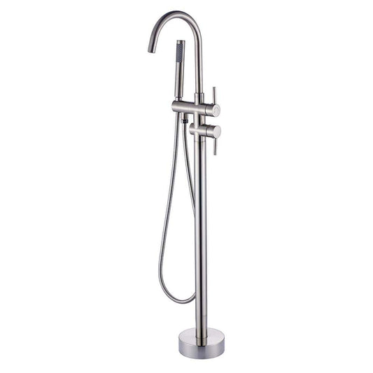  Single-Handle Free Standing Waterfall Tub Filler Bathroom Tub Faucet With Handheld Shower In Brushed Nickel
