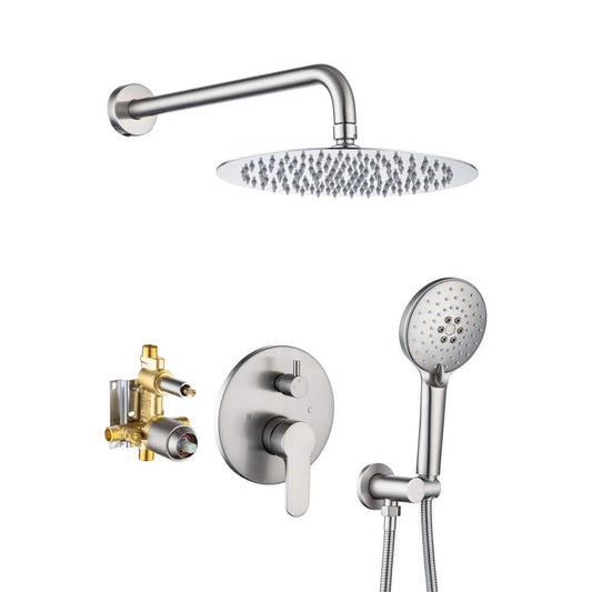  3-Spray Pattern With 2.5 GPM 10 In. Wall Mount Shower System Set Dual Shower Heads With Handheld Spray In Brushed Nickel