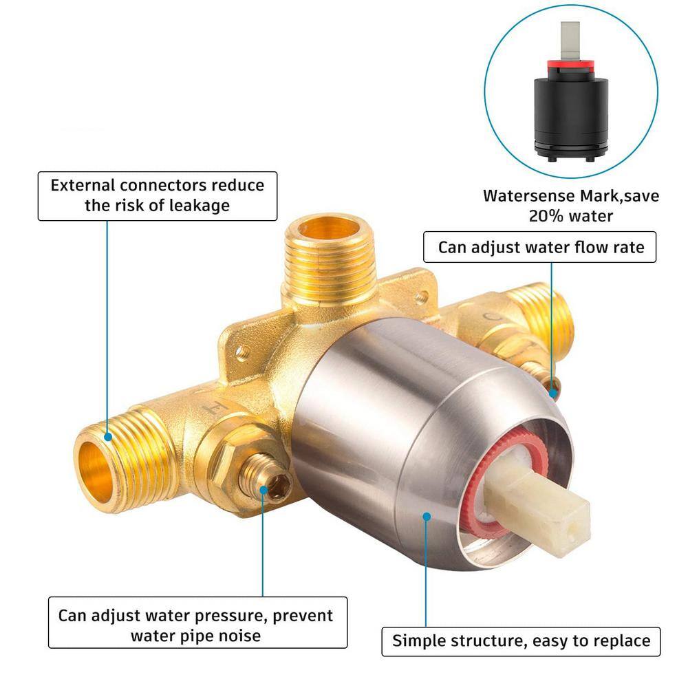  6-Spray Single Handle Round Shower Head Set Wall Mount Fixed And Handheld Shower Head 2.5 GPM In Brushed Nickel