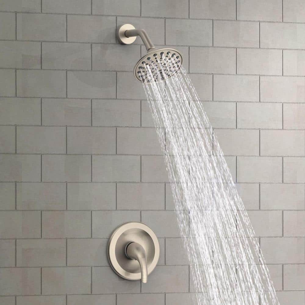  6-Spray Single Handle Round Shower Head Set Wall Mount Fixed And Handheld Shower Head 2.5 GPM In Brushed Nickel