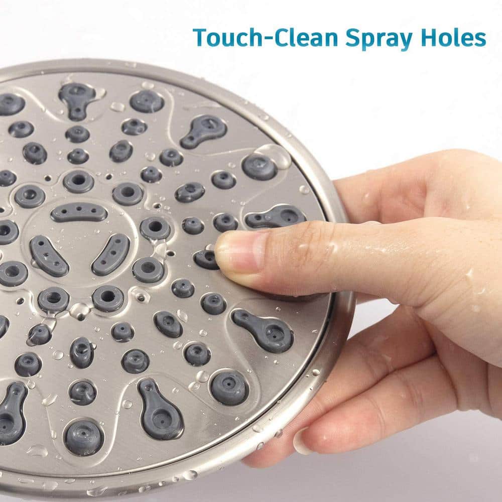  6-Spray Single Handle Round Shower Head Set Wall Mount Fixed And Handheld Shower Head 2.5 GPM In Brushed Nickel