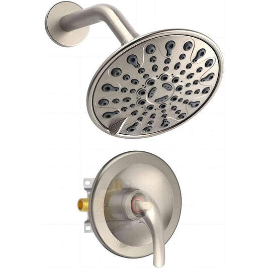  6-Spray Single Handle Round Shower Head Set Wall Mount Fixed And Handheld Shower Head 2.5 GPM In Brushed Nickel