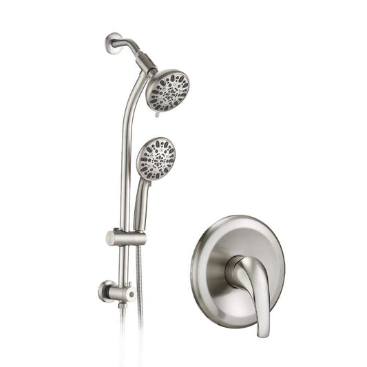  7-Spray Fixed And Handheld Shower Head Stainless Steel Slide Bar Combo In Brushed Nickel 1.8 GPM