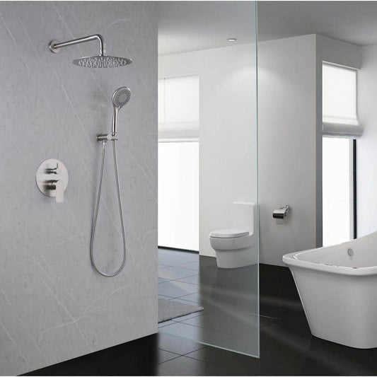  2-Spray Dual Shower Wall Mount Fixed And Handheld Shower Head Rainfall Shower System In Brushed Nickel