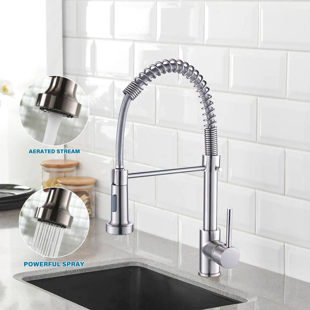  Single Handle Deck Mount Pull Down Sprayer Kitchen Faucet In Brushed Nickel