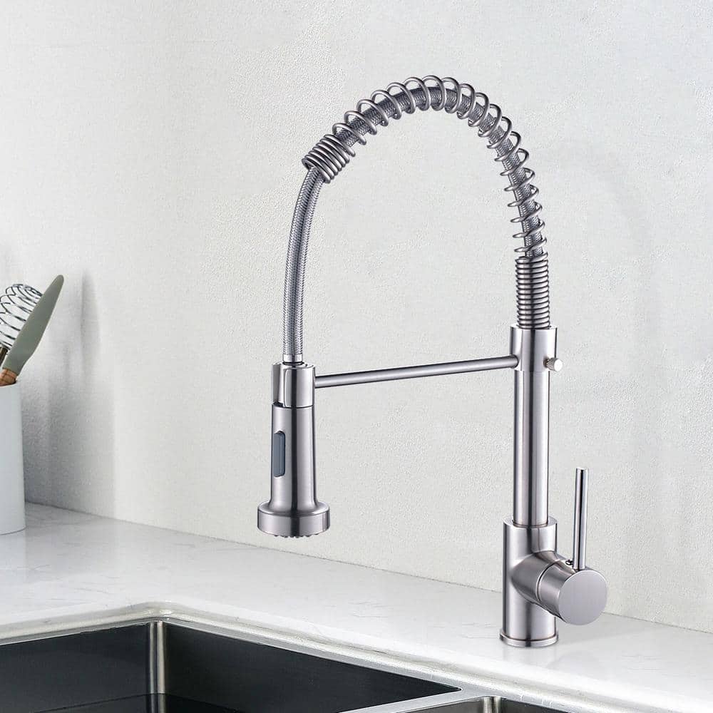  Single Handle Deck Mount Pull Down Sprayer Kitchen Faucet In Brushed Nickel