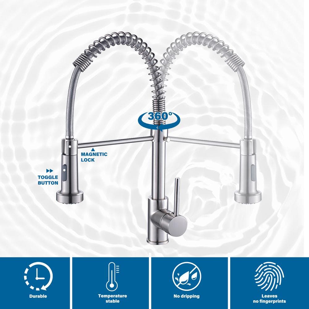  Single Handle Deck Mount Pull Down Sprayer Kitchen Faucet In Brushed Nickel