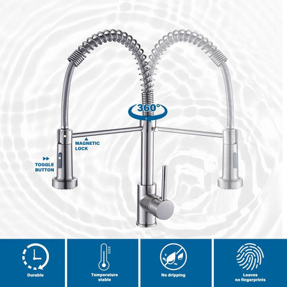  Single Handle Deck Mount Pull Down Sprayer Kitchen Faucet In Brushed Nickel