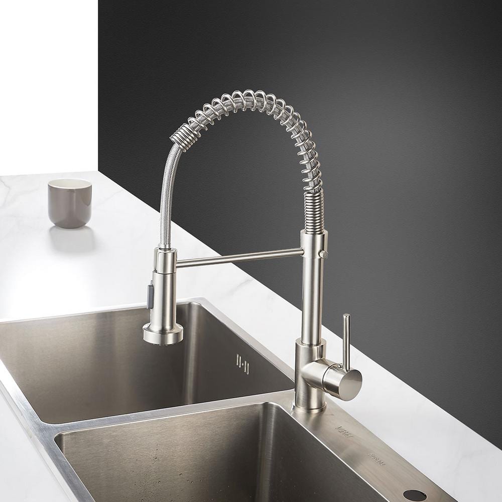  Single Handle Deck Mount Pull Down Sprayer Kitchen Faucet In Brushed Nickel