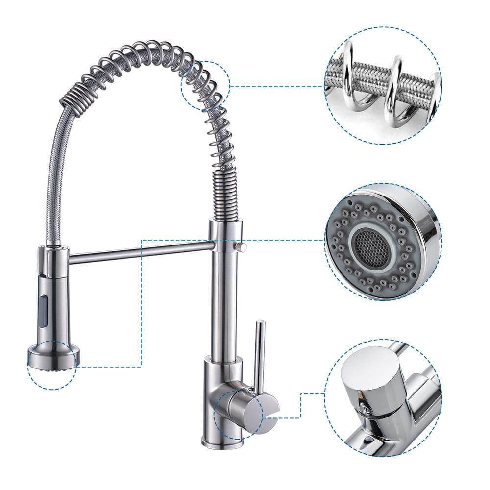  Single Handle Deck Mount Pull Down Sprayer Kitchen Faucet In Brushed Nickel