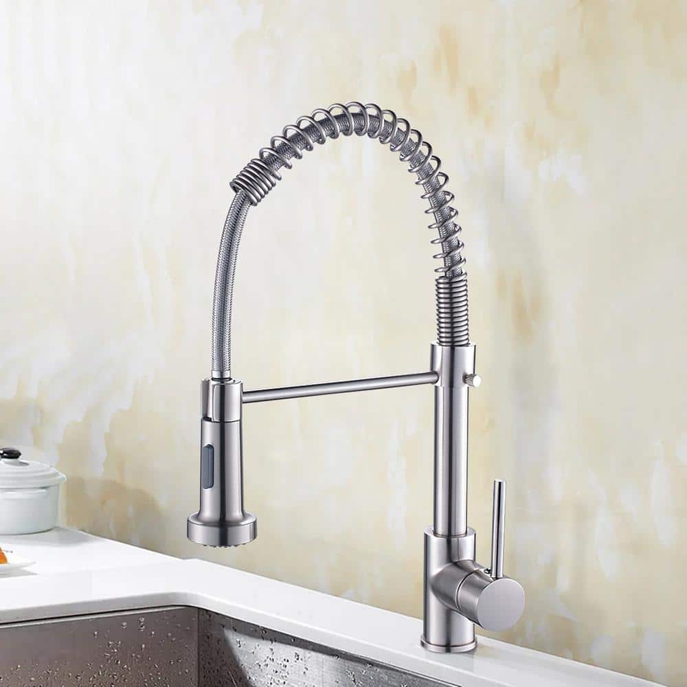  Single Handle Deck Mount Pull Down Sprayer Kitchen Faucet In Brushed Nickel
