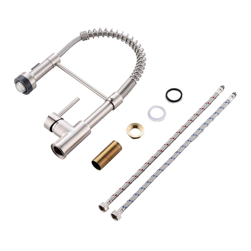  Single Handle Deck Mount Pull Down Sprayer Kitchen Faucet With LED In Brushed Nickel
