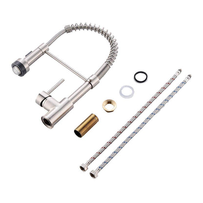  Single Handle Deck Mount Pull Down Sprayer Kitchen Faucet With LED In Brushed Nickel