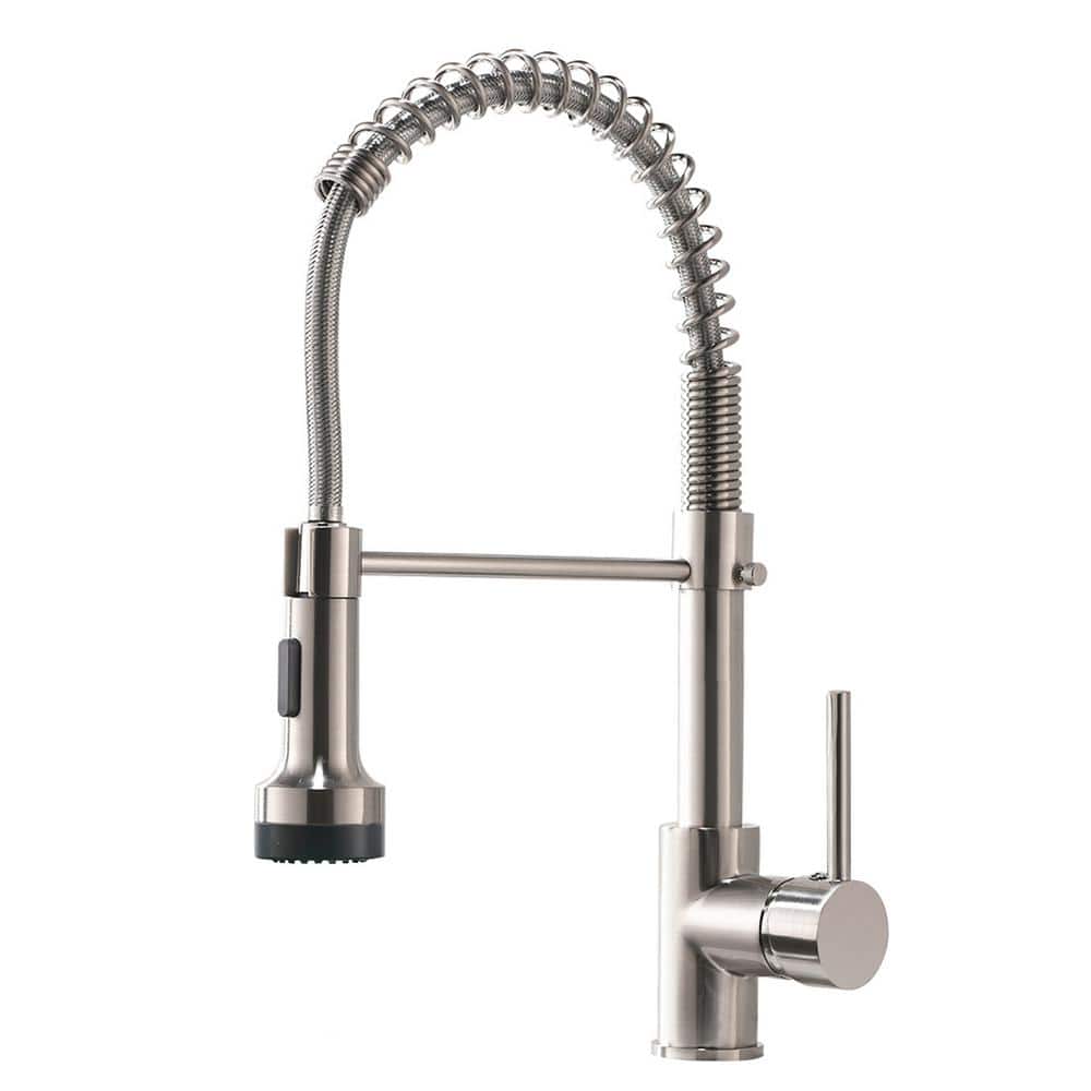  Single Handle Deck Mount Pull Down Sprayer Kitchen Faucet With LED In Brushed Nickel
