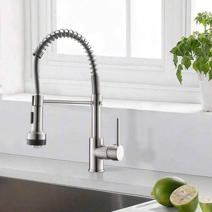  Single Handle Deck Mount Pull Down Sprayer Kitchen Faucet With LED In Brushed Nickel